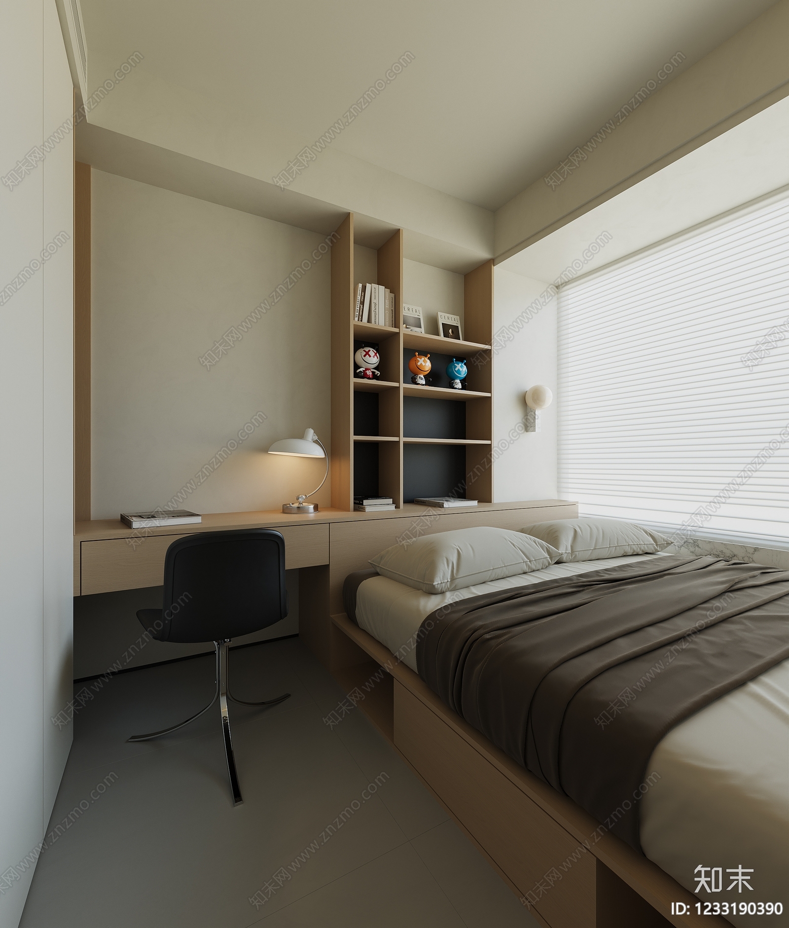 现代简约榻榻米卧室3D模型下载【ID:1233190390】