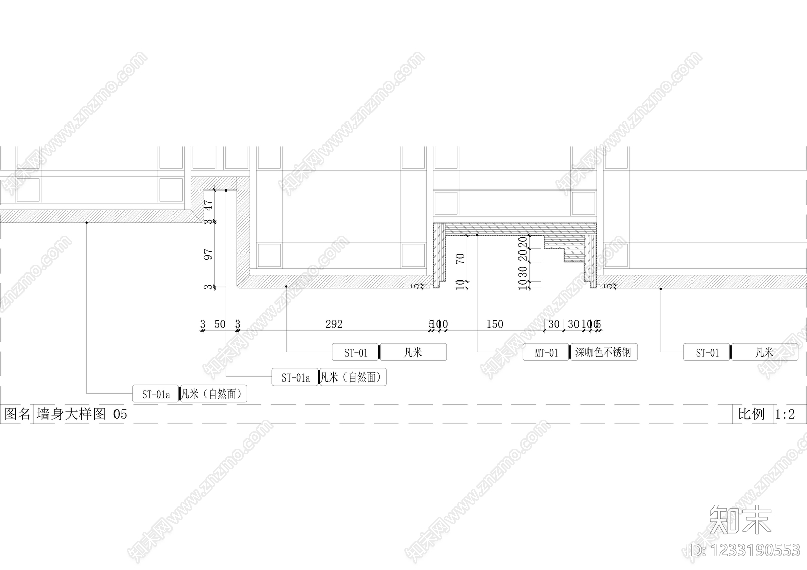墙面节点cad施工图下载【ID:1233190553】