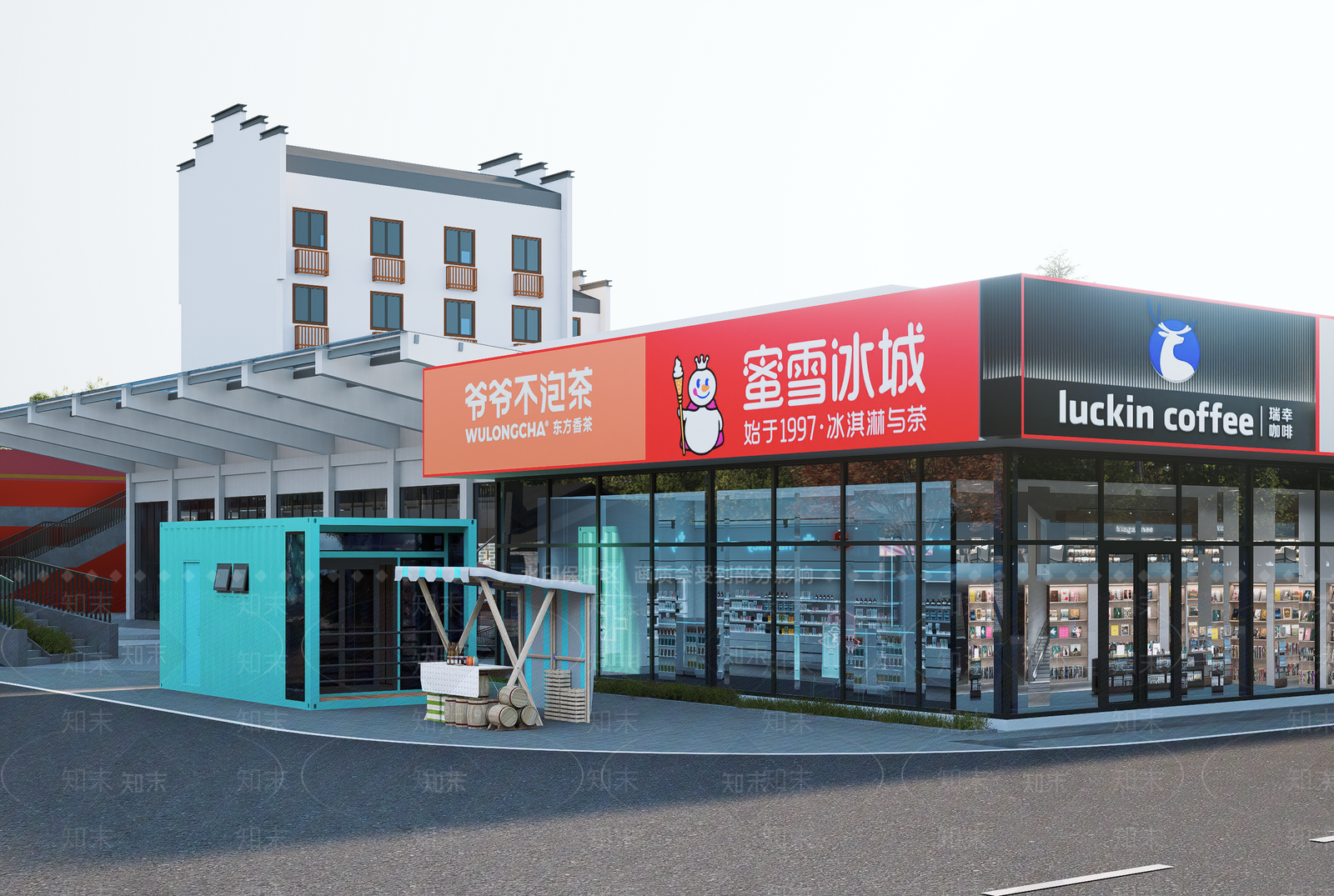 现代主义商业街SU模型下载【ID:1233192728】