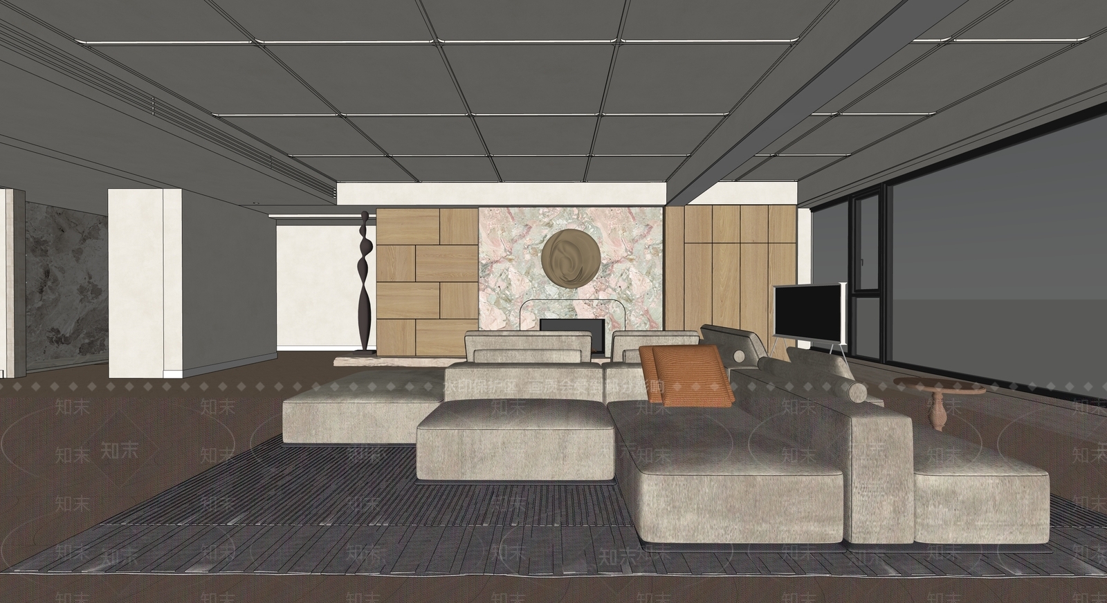 奶油风家居客厅SU模型下载【ID:1233194762】