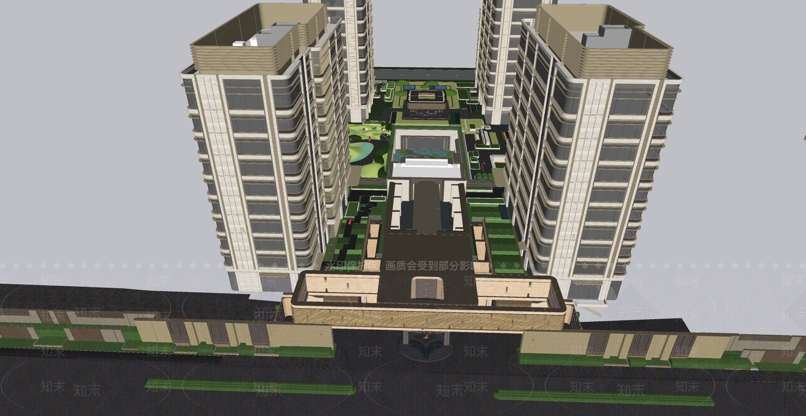 现代小区景观SU模型下载【ID:1233202892】