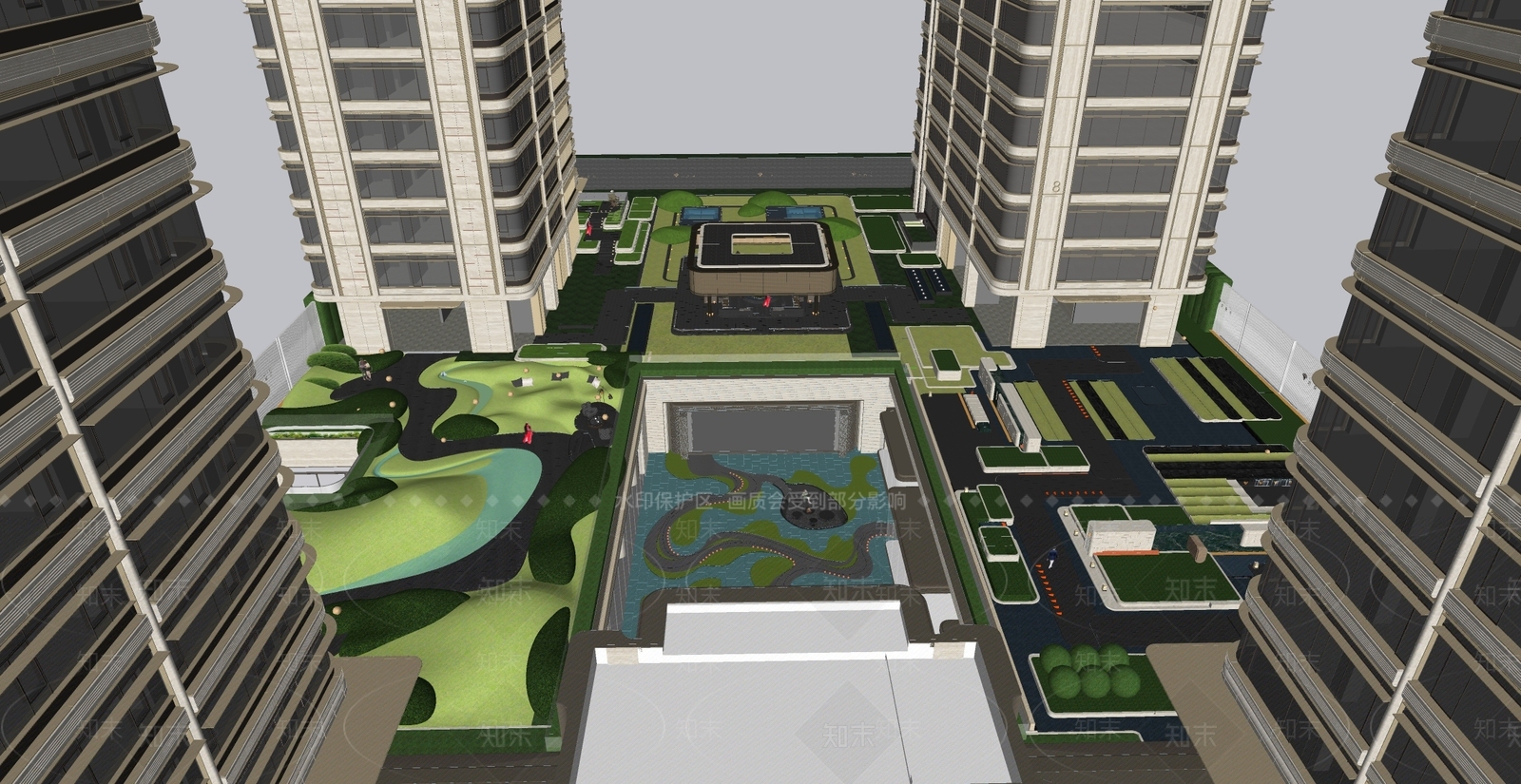 现代小区景观SU模型下载【ID:1233202892】