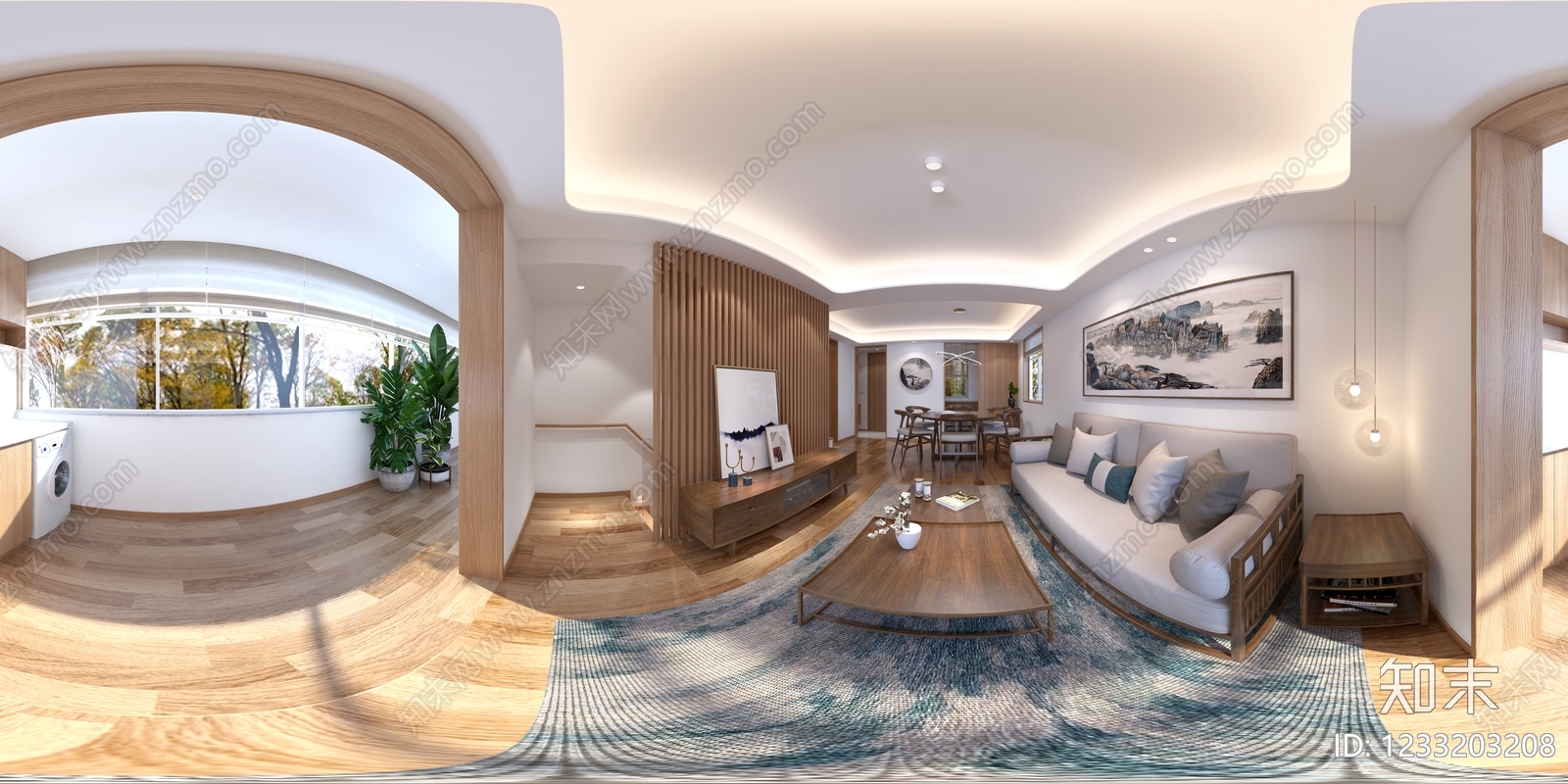 新中式别墅客餐厅3D模型下载【ID:1233203208】