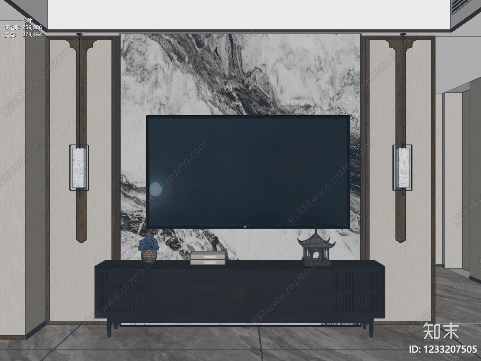 新中式电视柜3D模型下载【ID:1233207505】