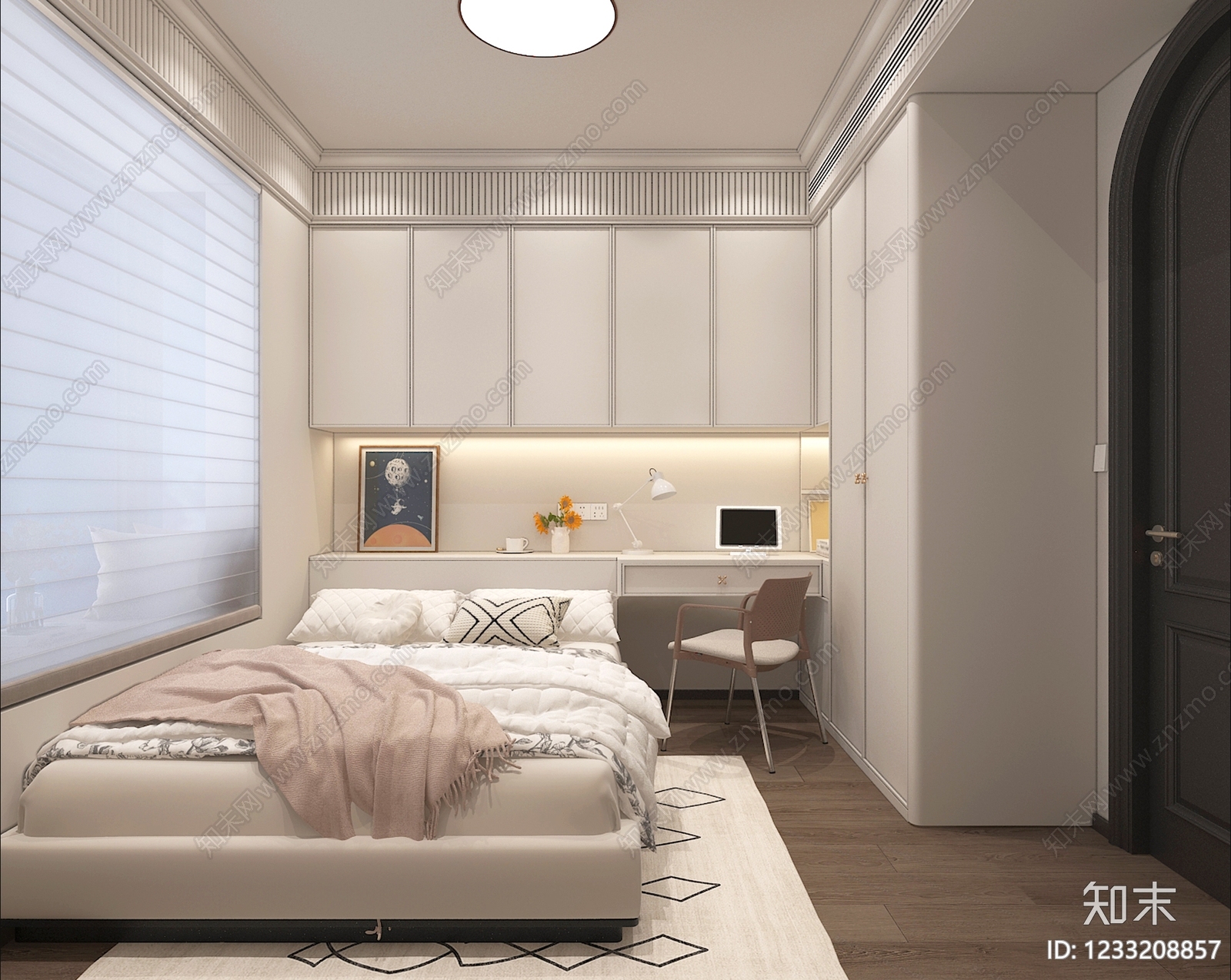 奶油风家居卧室3D模型下载【ID:1233208857】