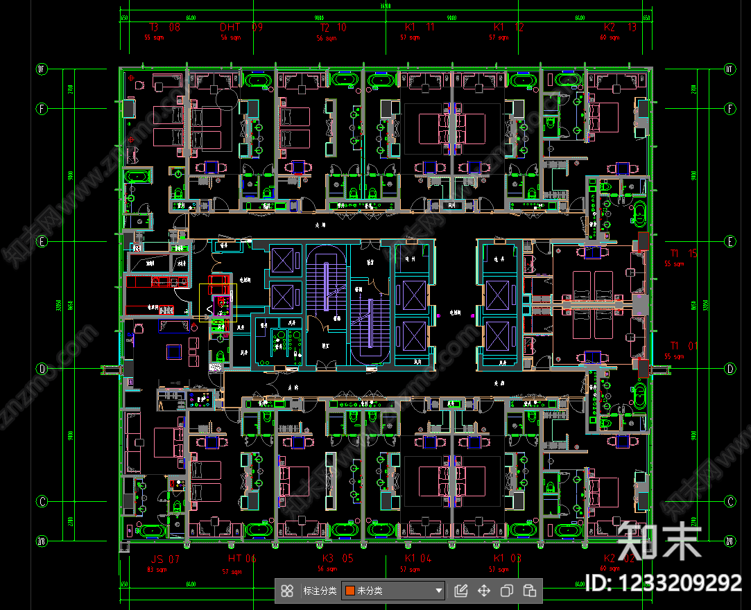 酒店客房cad施工图下载【ID:1233209292】