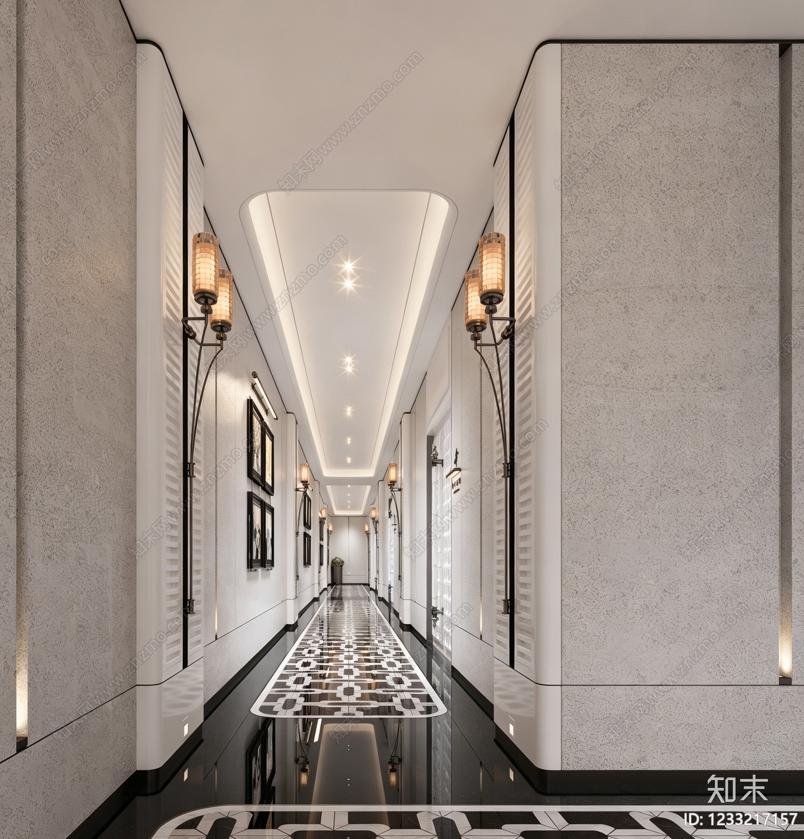 轻奢酒店走廊3D模型下载【ID:1233217157】