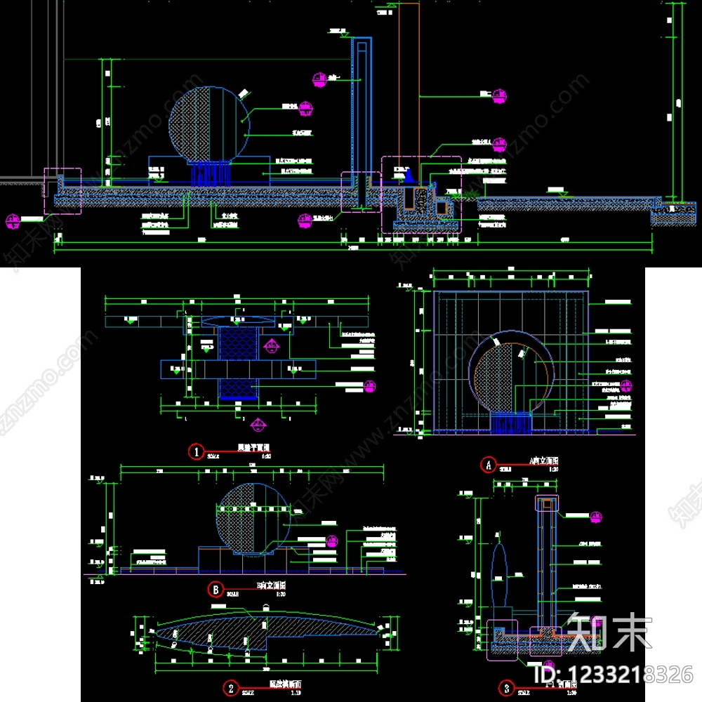 喷泉水景cad施工图下载【ID:1233218326】