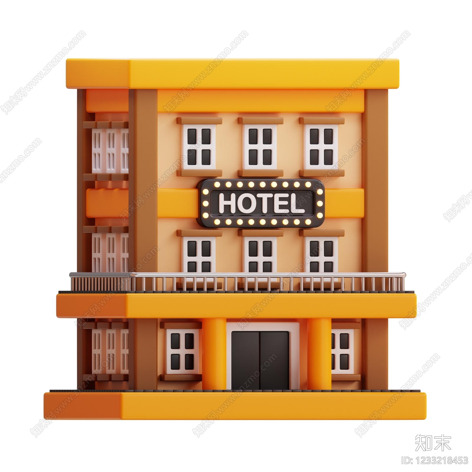 卡通3D酒店外观3D模型渲染效果图