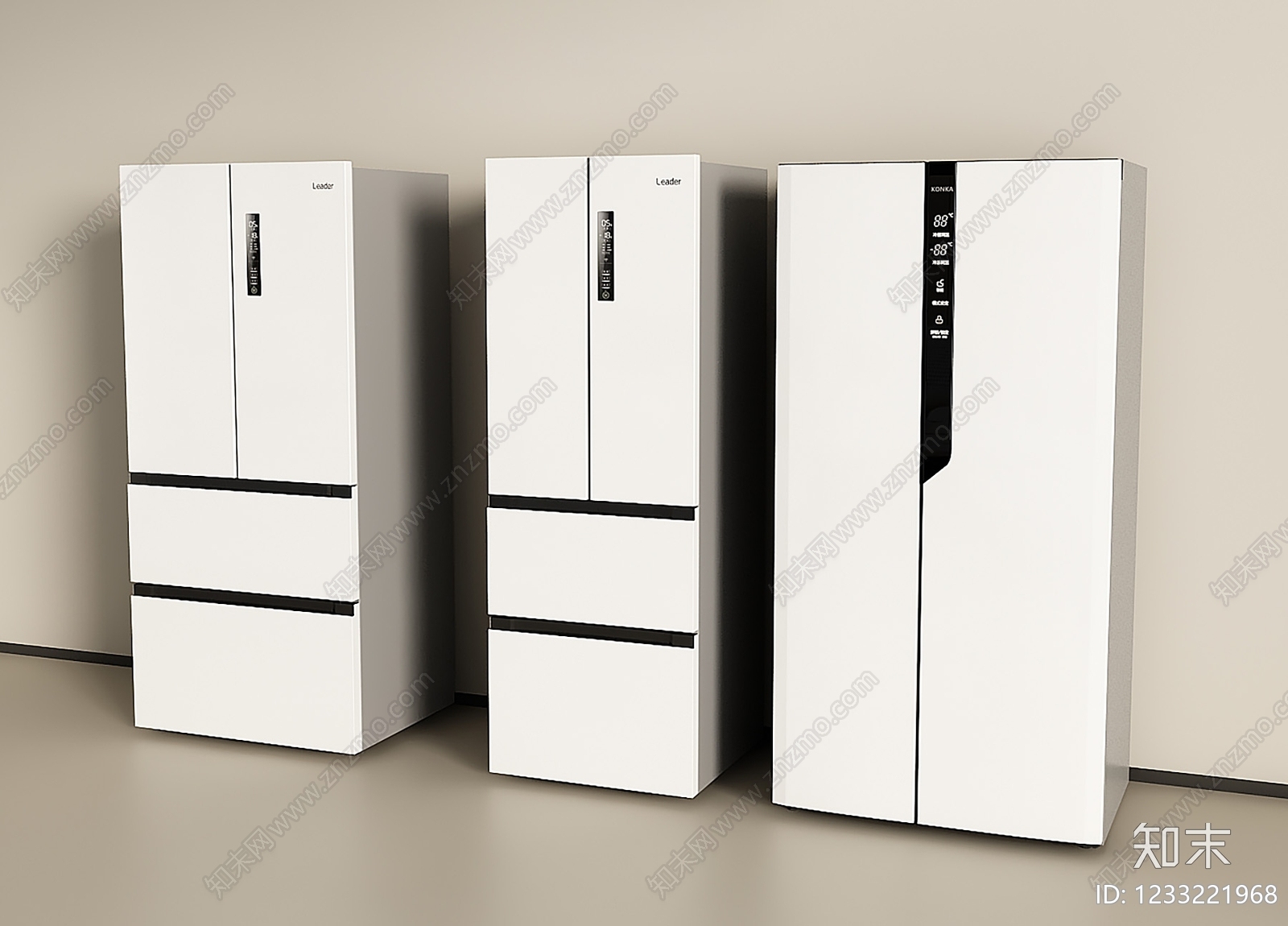 极简冰箱3D模型渲染效果图