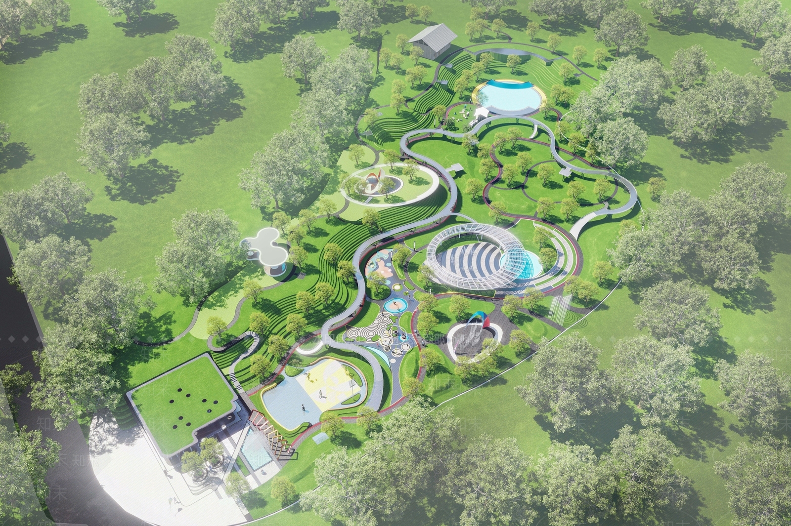 现代主义景观公园SU模型下载【ID:1233228314】