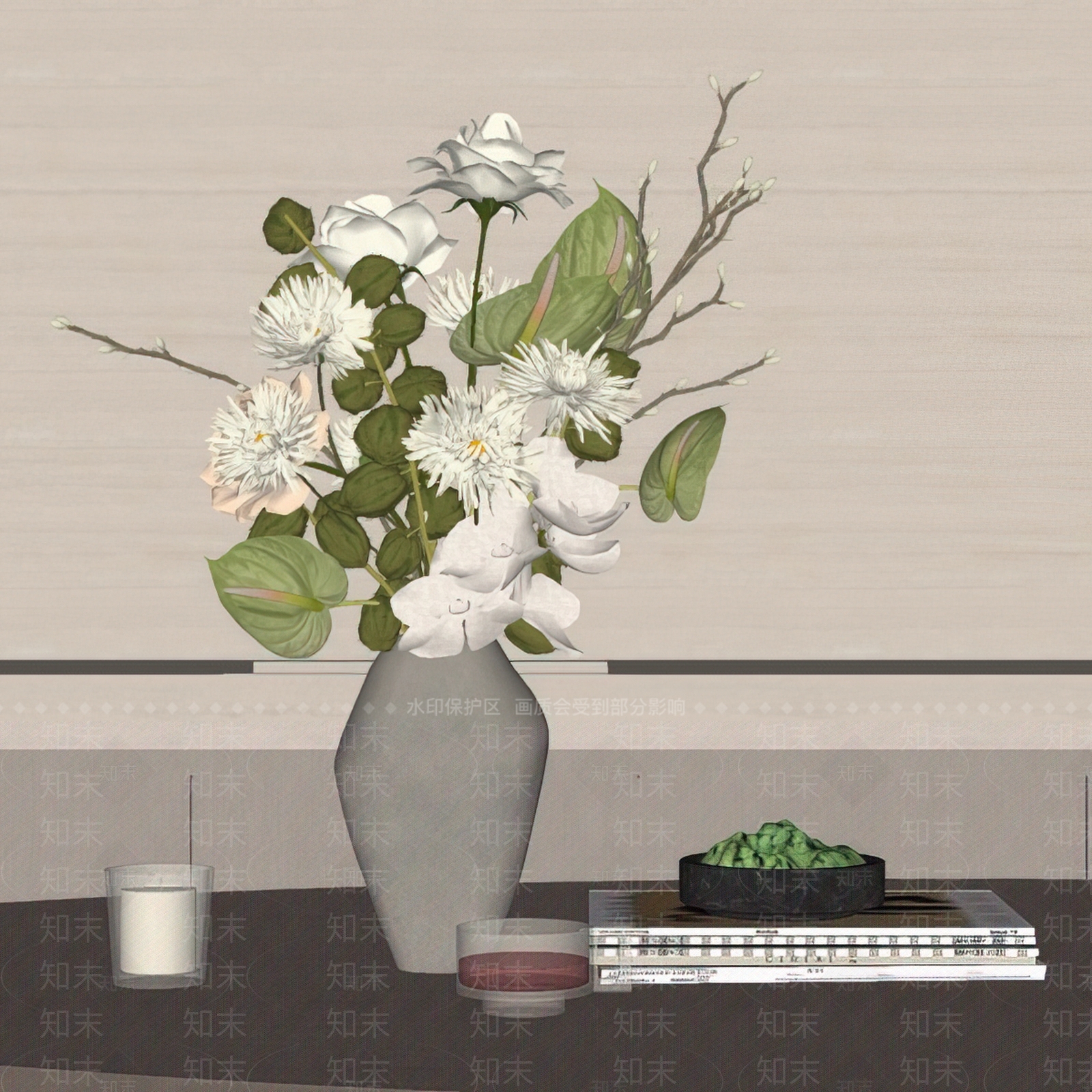 奶油风摆件组合SU模型下载【ID:1233239136】