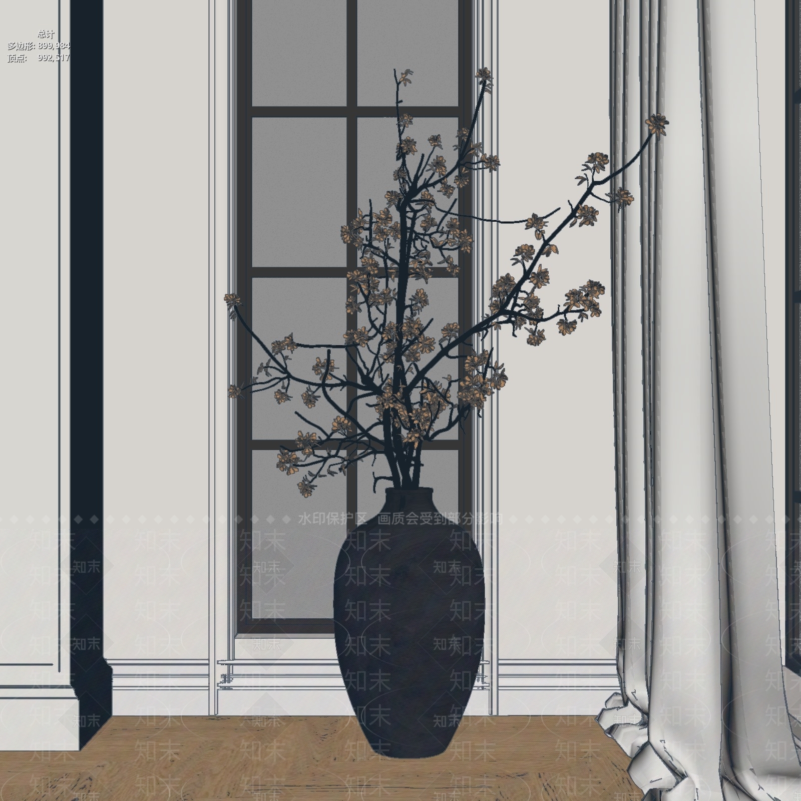 侘寂花艺3D模型下载【ID:1233243454】