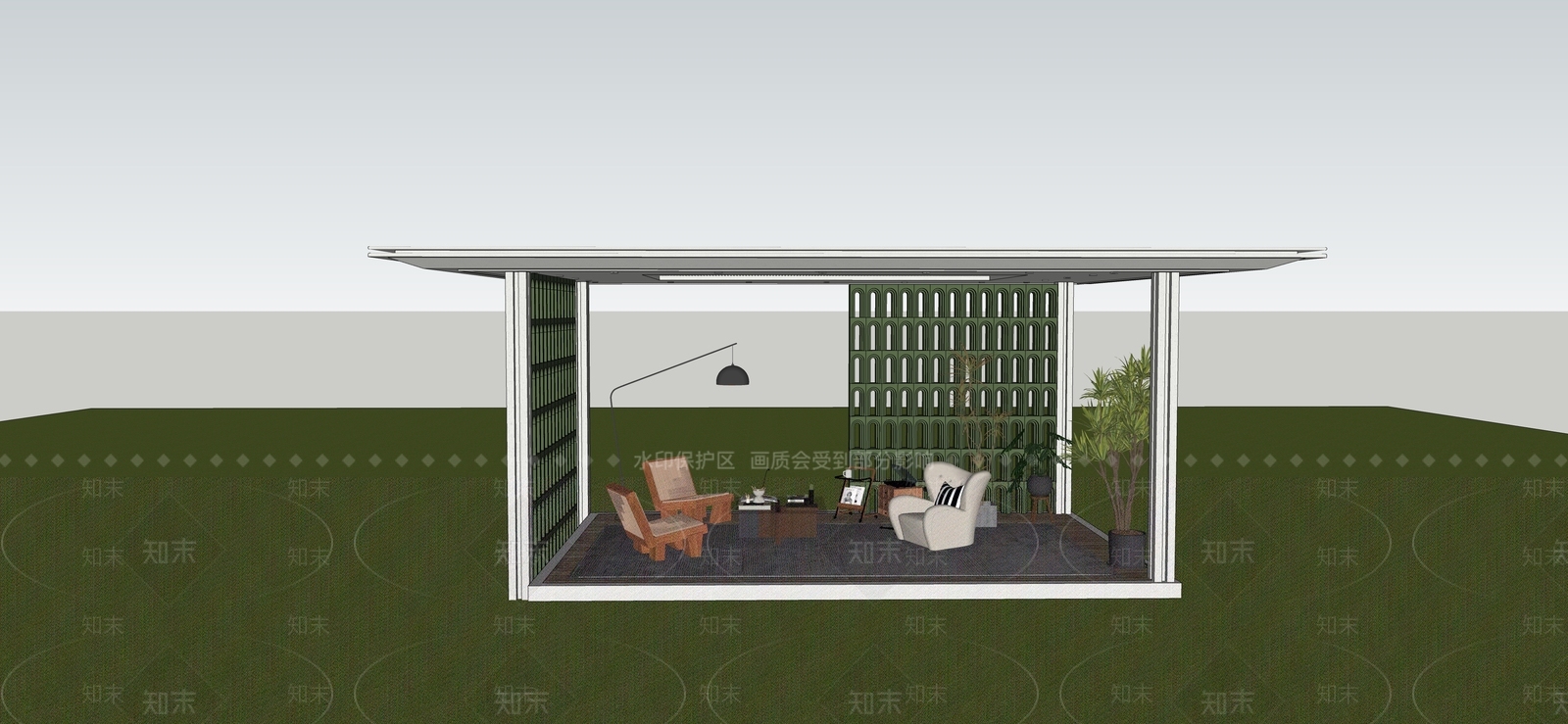现代简约廊架空间SU模型下载【ID:1233250078】