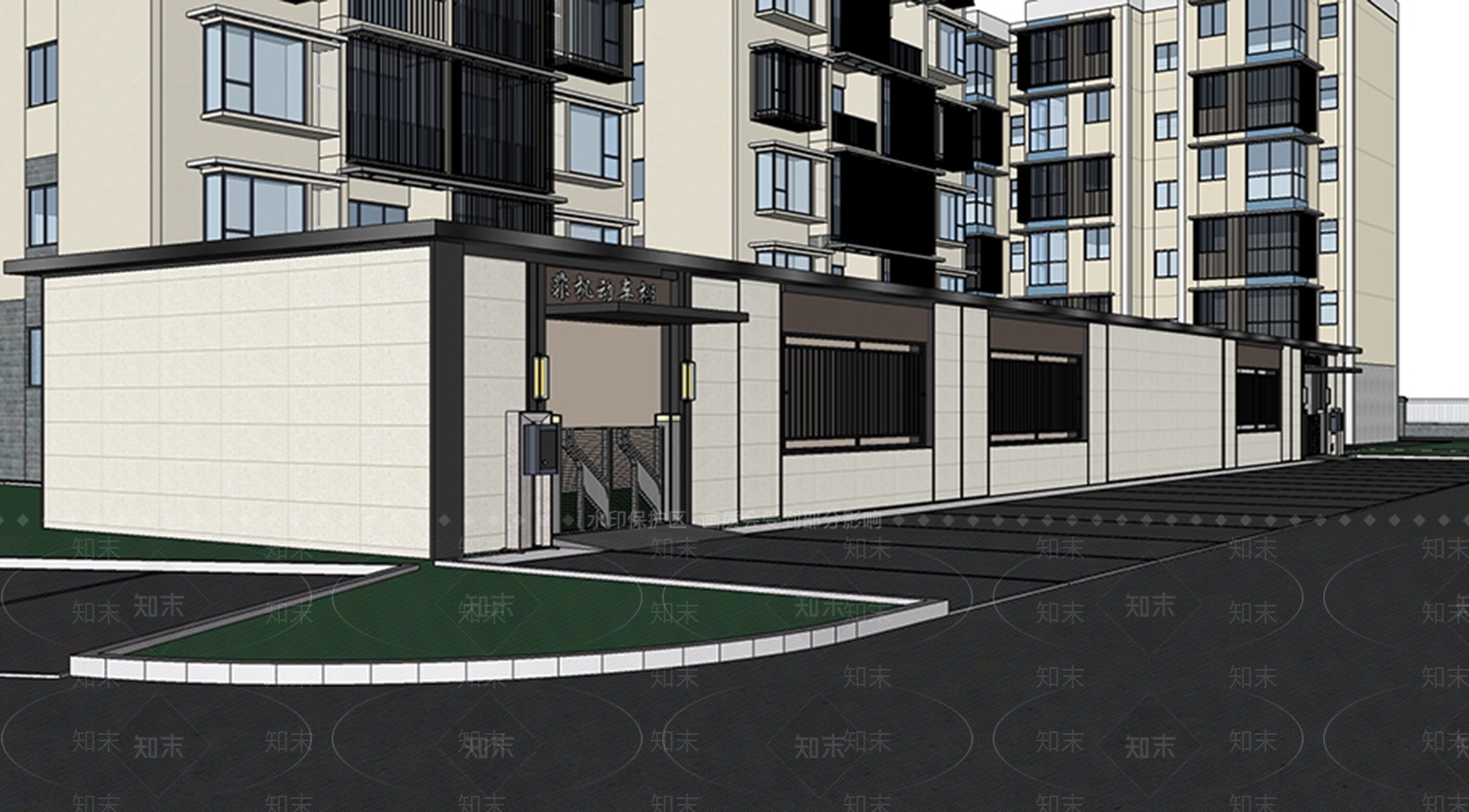 新中式小区建筑SU模型下载【ID:1233255007】