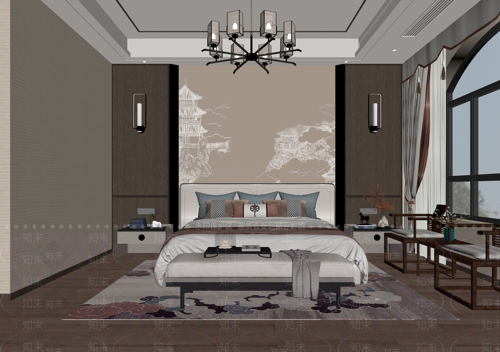 新中式主卧3D模型下载【ID:1233256538】