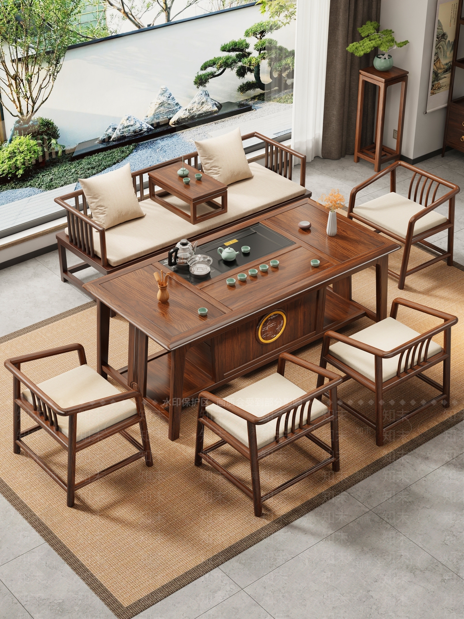 新中式茶桌椅3D模型下载【ID:1233259546】