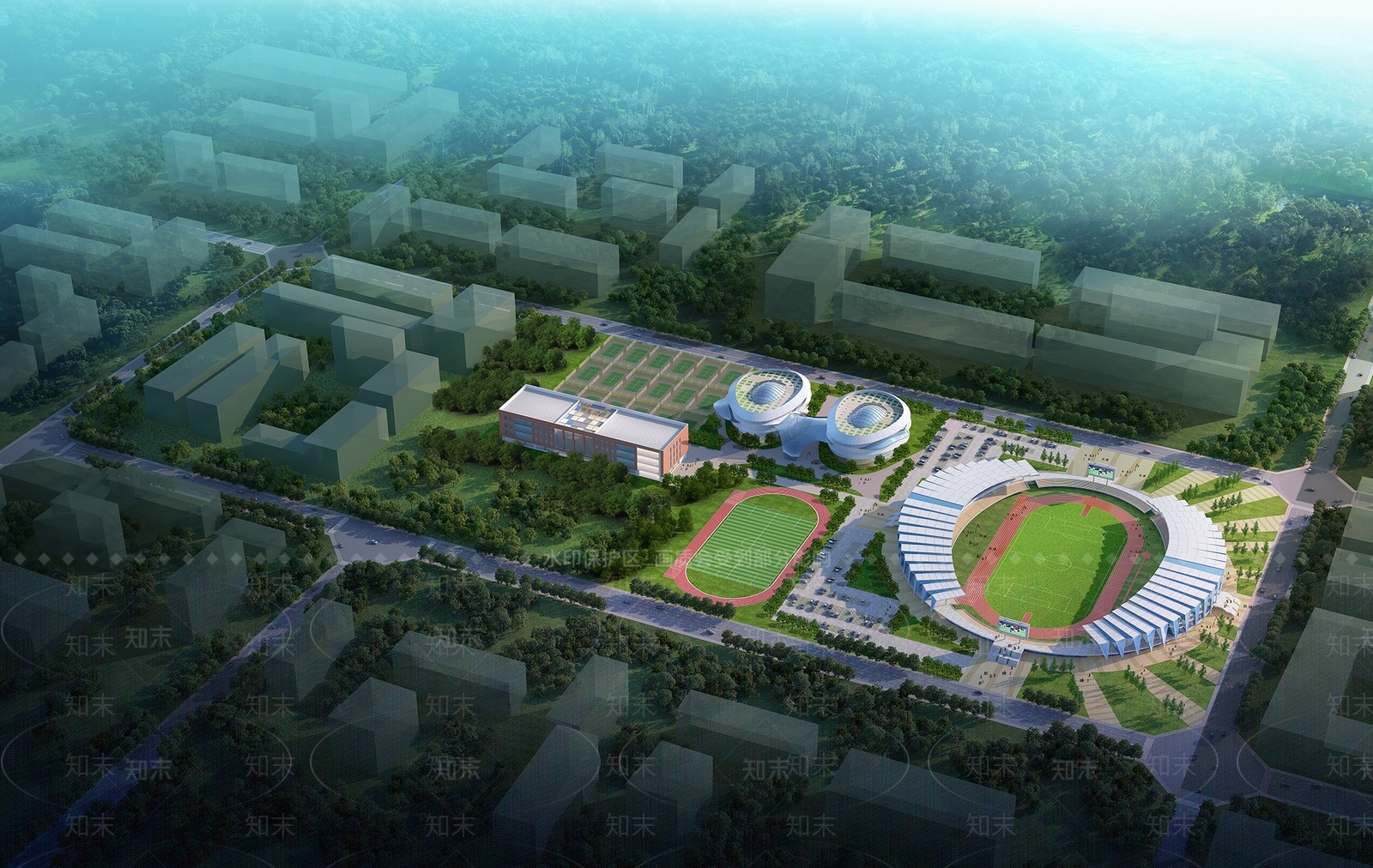 现代主义体育馆外观3D模型渲染效果图