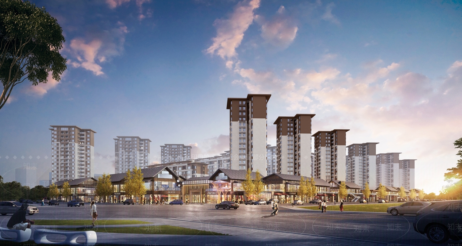 新中式景观小高层住宅楼3D模型渲染效果图