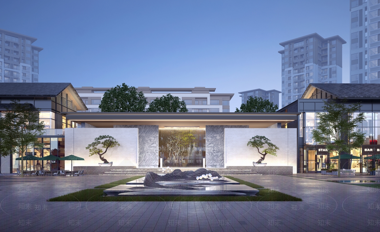 新中式景观小高层住宅楼3D模型下载【ID:1233266860】
