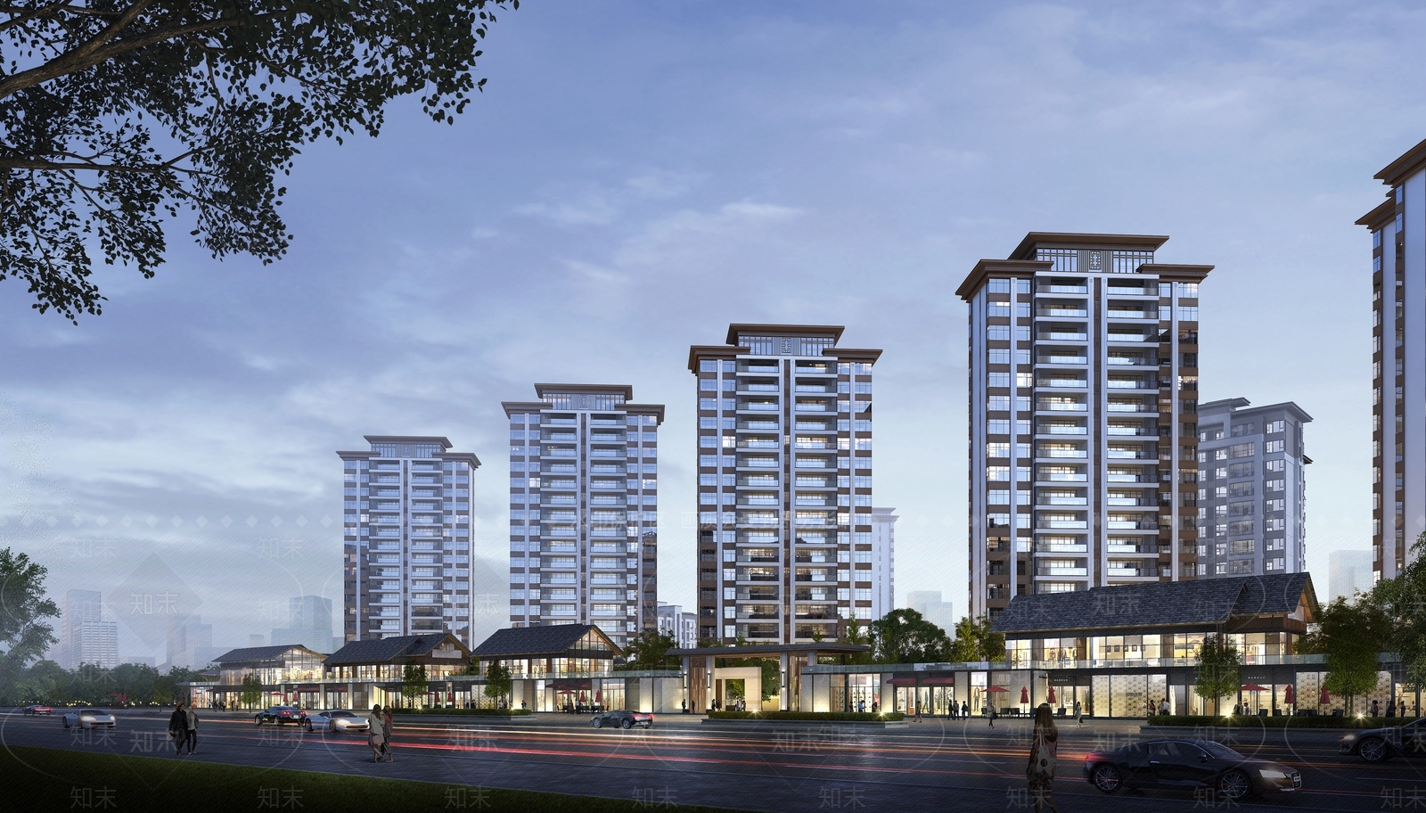 新中式景观小高层住宅楼3D模型下载【ID:1233266860】