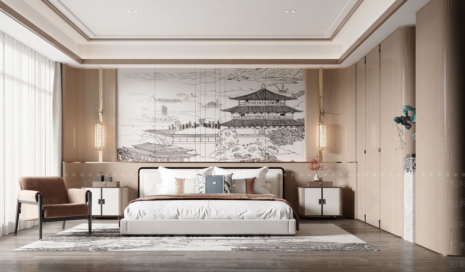新中式宋式卧室3D模型下载【ID:1233267774】