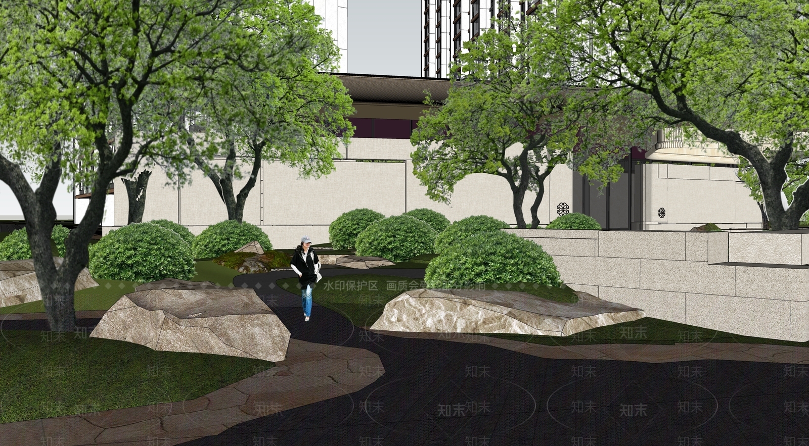 新中式景观小区景观SU模型下载【ID:1233268075】