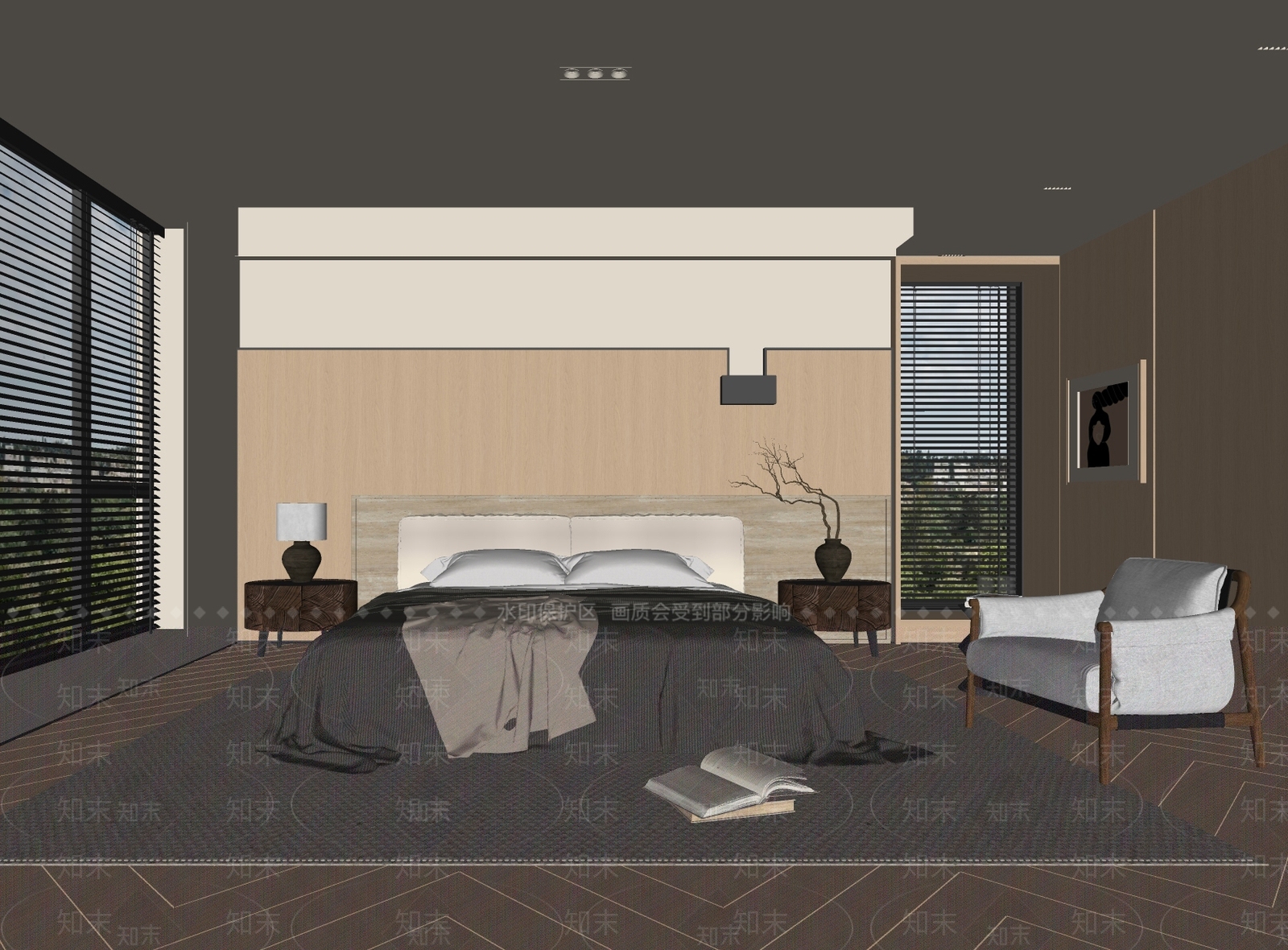 原木风主卧SU模型下载【ID:1233268132】