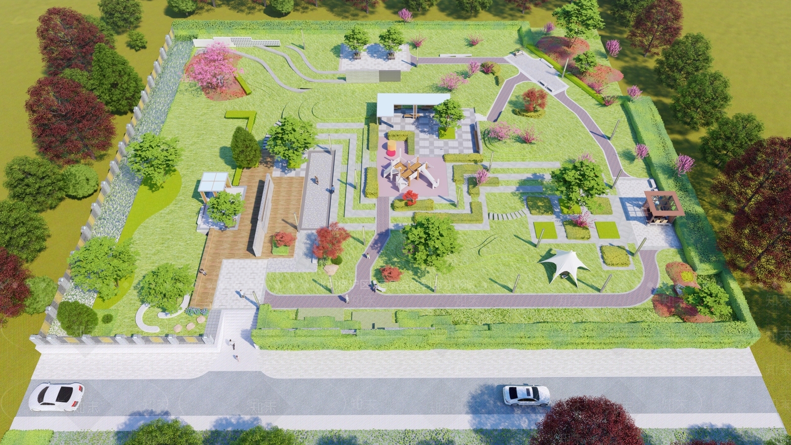 现代主义口袋公园SU模型下载【ID:1233268155】