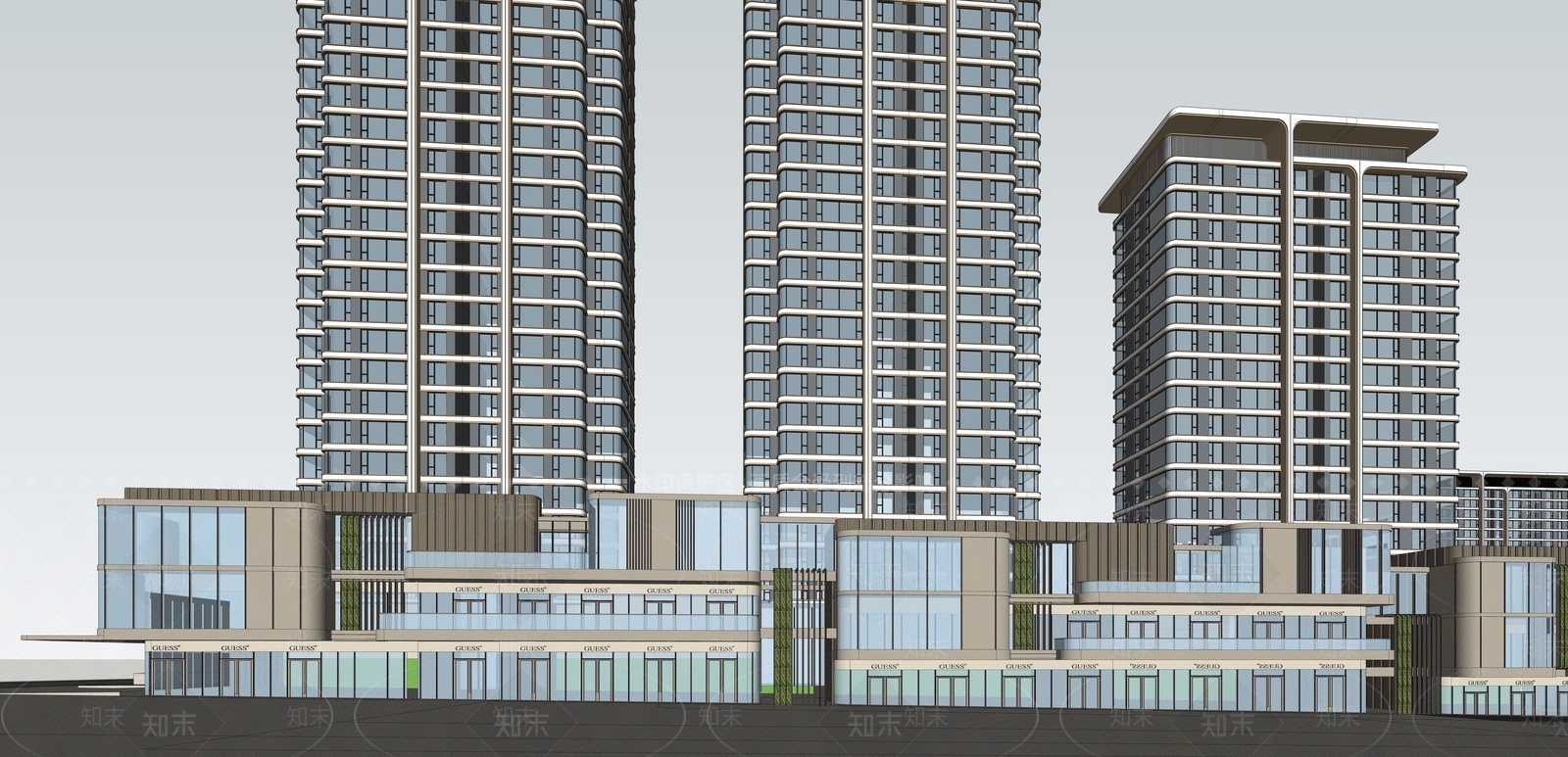 现代小区建筑SU模型下载【ID:1233269879】