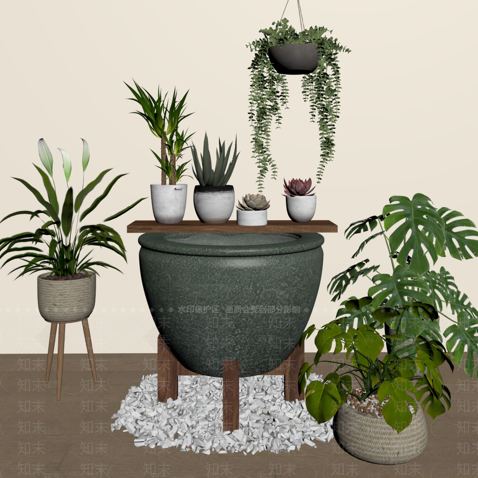 原木风植物组合SU模型下载【ID:1233270882】