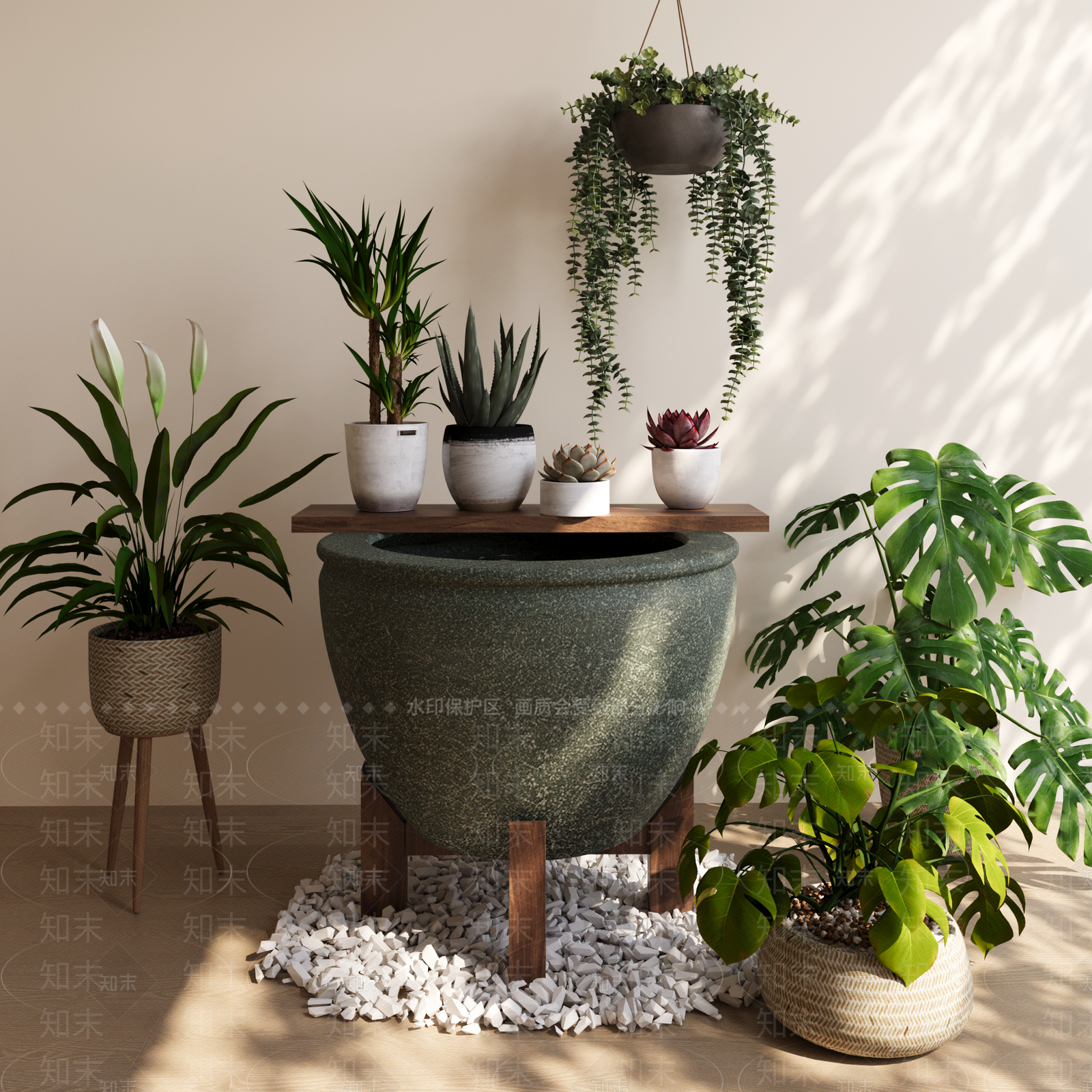 原木风植物组合SU模型下载【ID:1233270882】