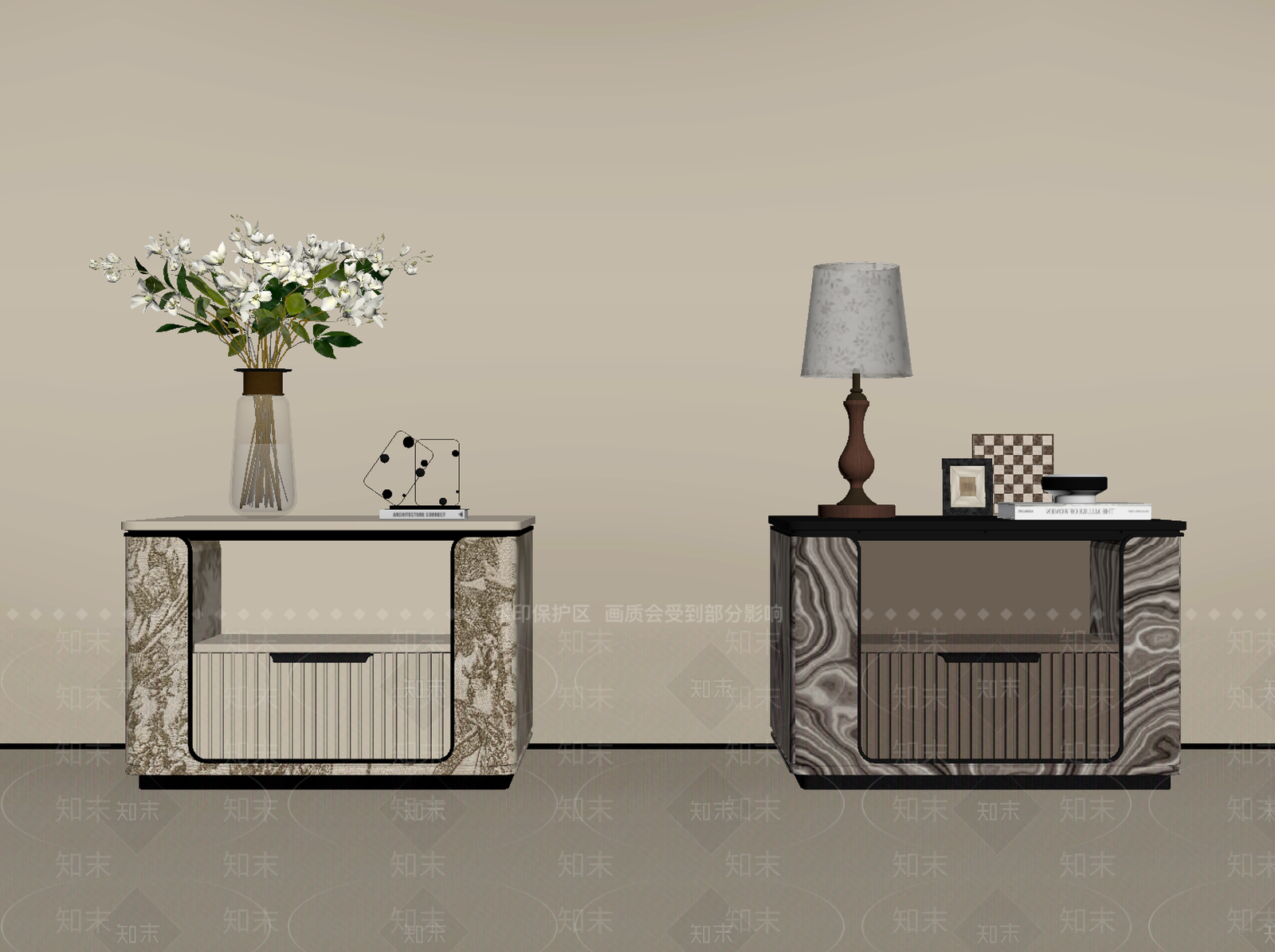 轻奢床头柜SU模型下载【ID:1233271454】