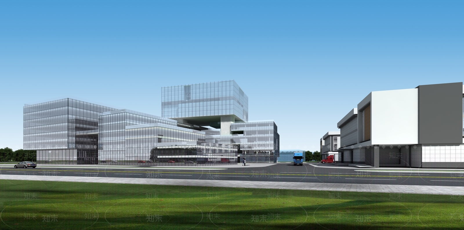 现代主义产业园办公楼3D模型下载【ID:1233272353】