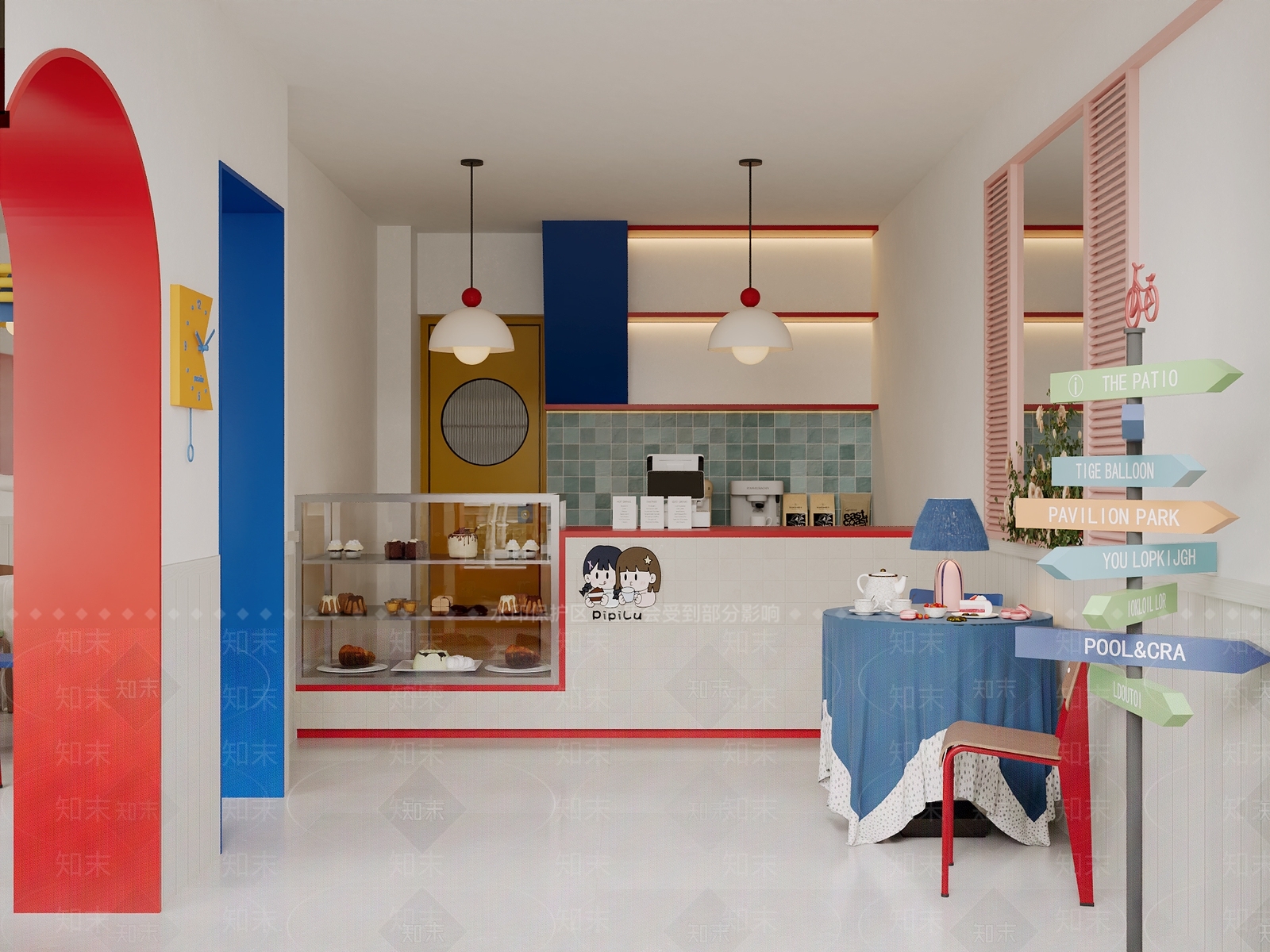 孟菲斯甜品面包店3D模型渲染效果图