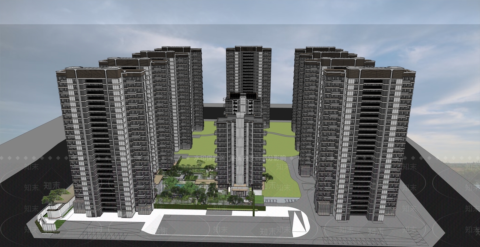 现代主义小区建筑SU模型下载【ID:1233278136】