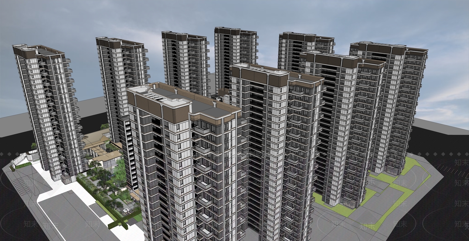 现代主义小区建筑SU模型下载【ID:1233278136】