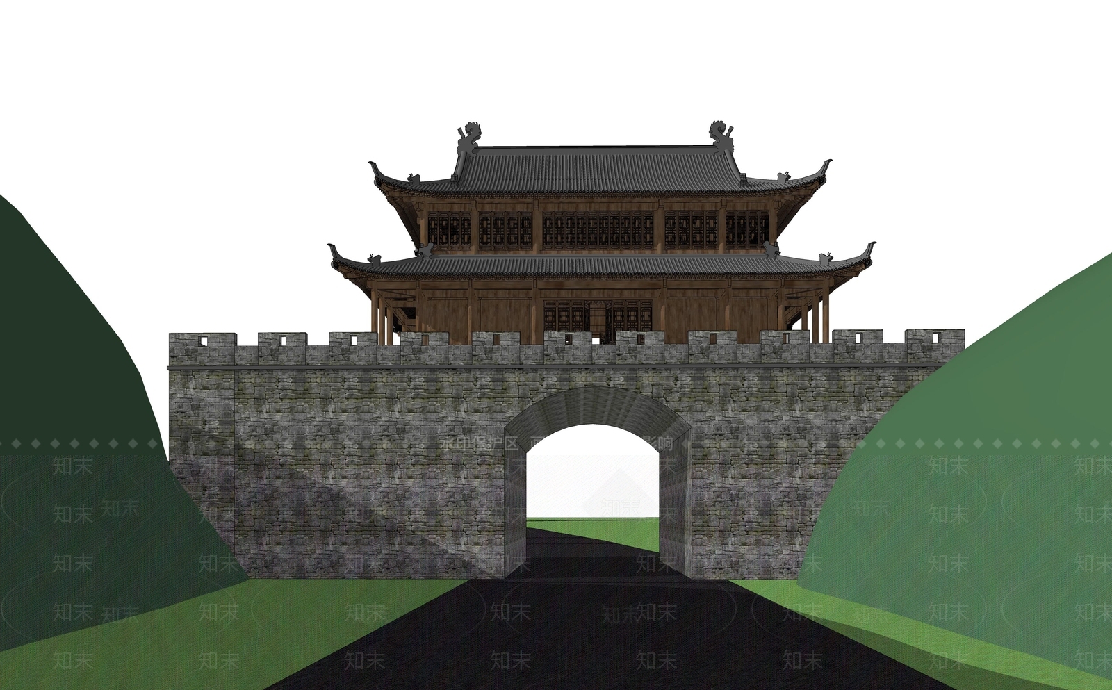 中式古建古建筑SU模型下载【ID:1233278586】