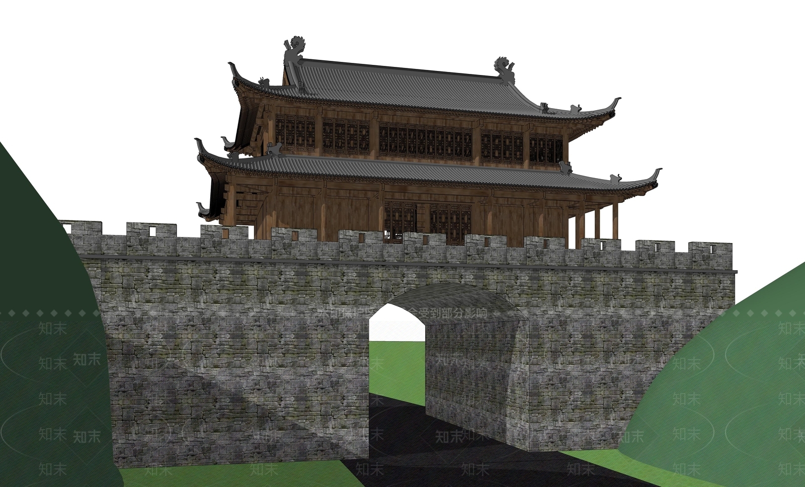中式古建古建筑SU模型下载【ID:1233278586】