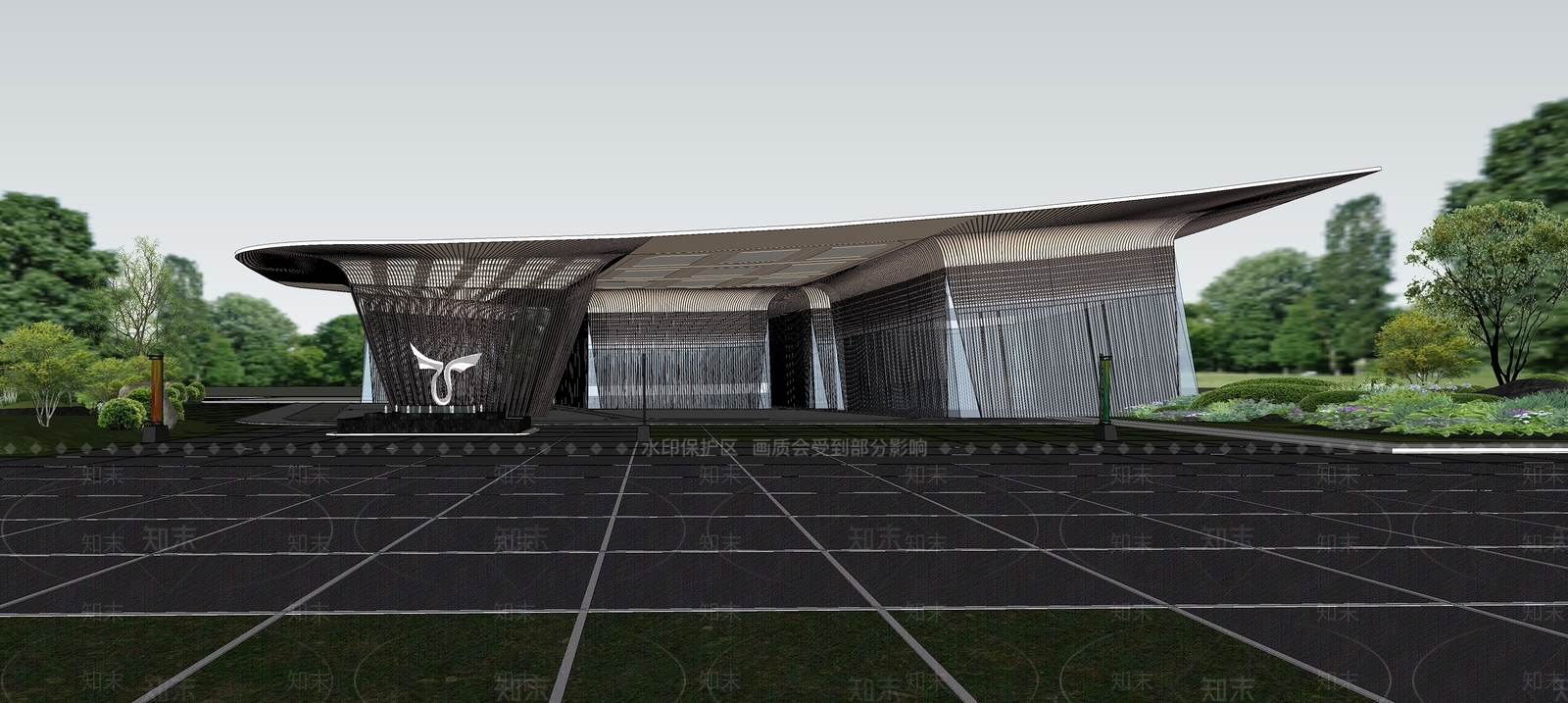现代主义售楼处建筑SU模型下载【ID:1233281803】
