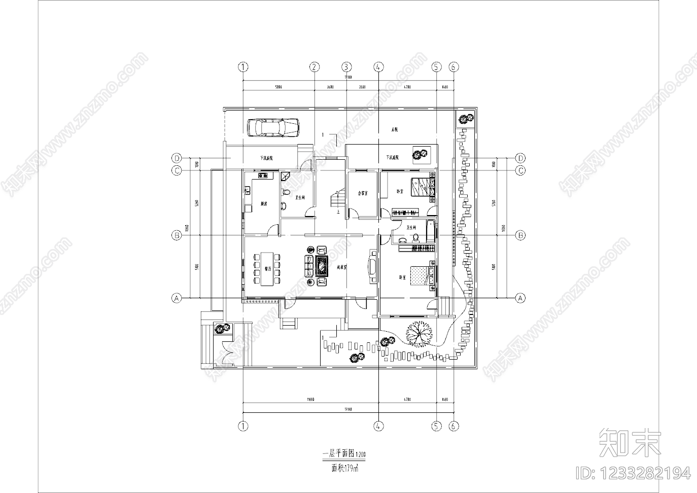 别墅建筑cad施工图下载【ID:1233282194】