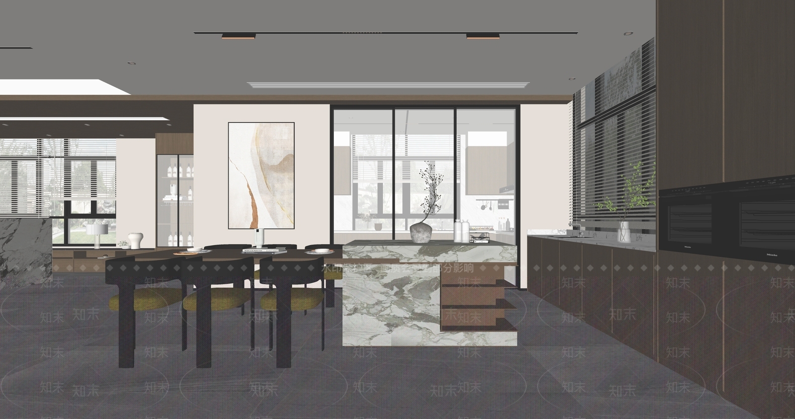 现代简约岛台餐厅SU模型下载【ID:1233282170】