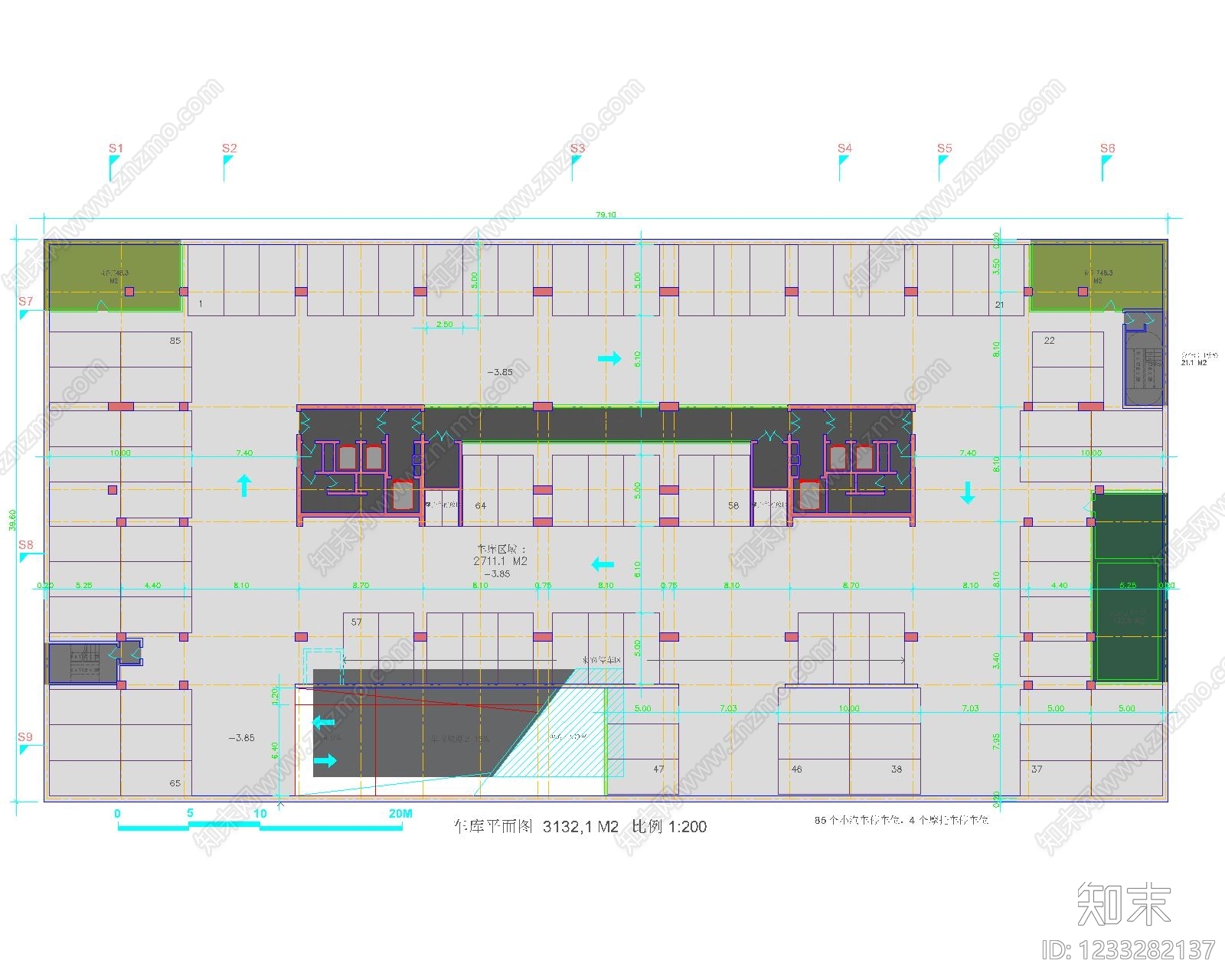 大型停车场景观cad施工图下载【ID:1233282137】