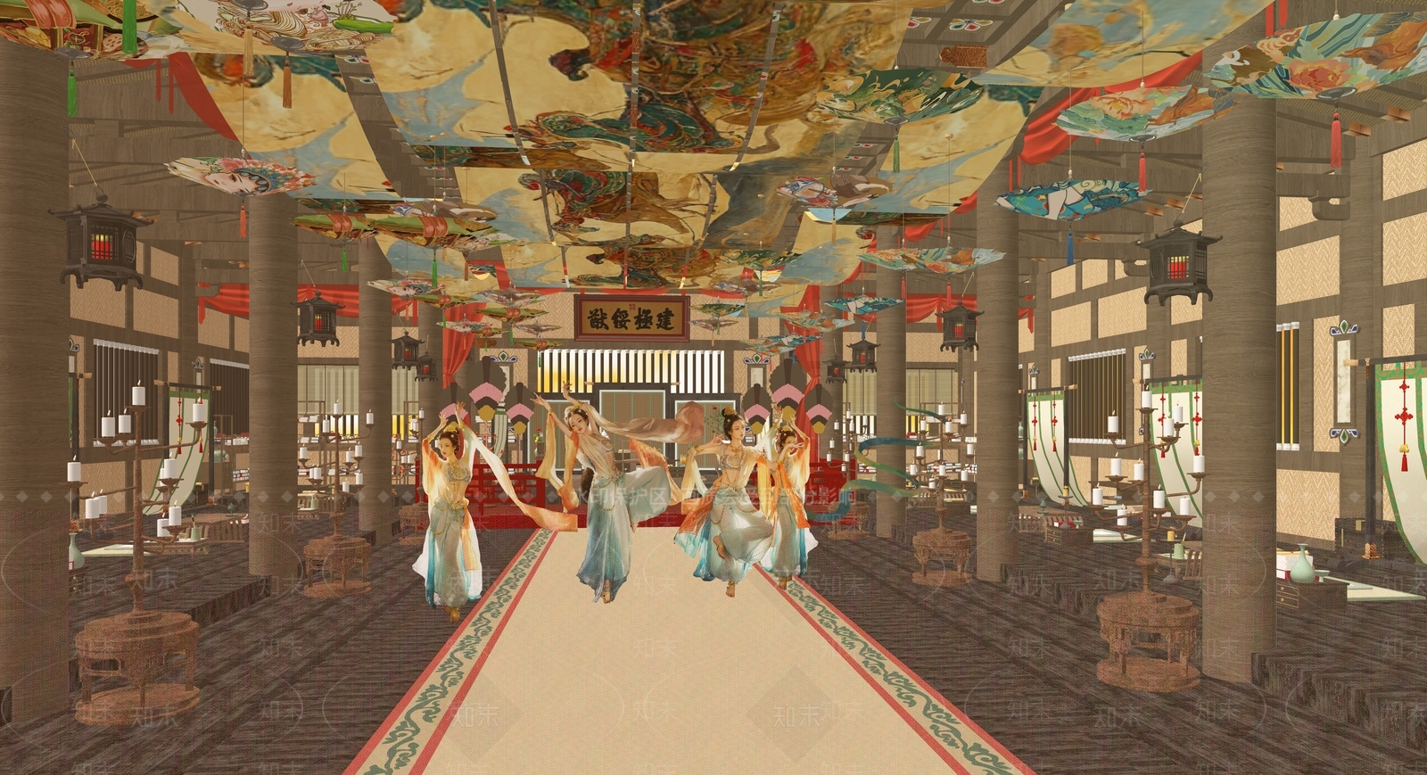 中式宴会厅SU模型下载【ID:1233283359】