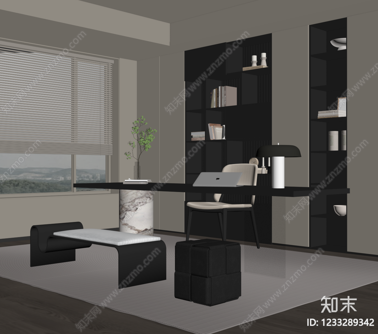意式极简书房SU模型下载【ID:1233289342】