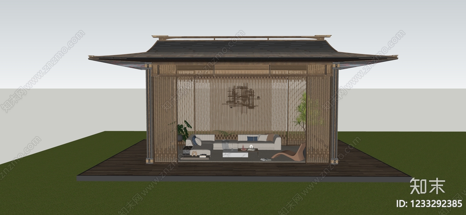 新中式亭子SU模型下载【ID:1233292385】