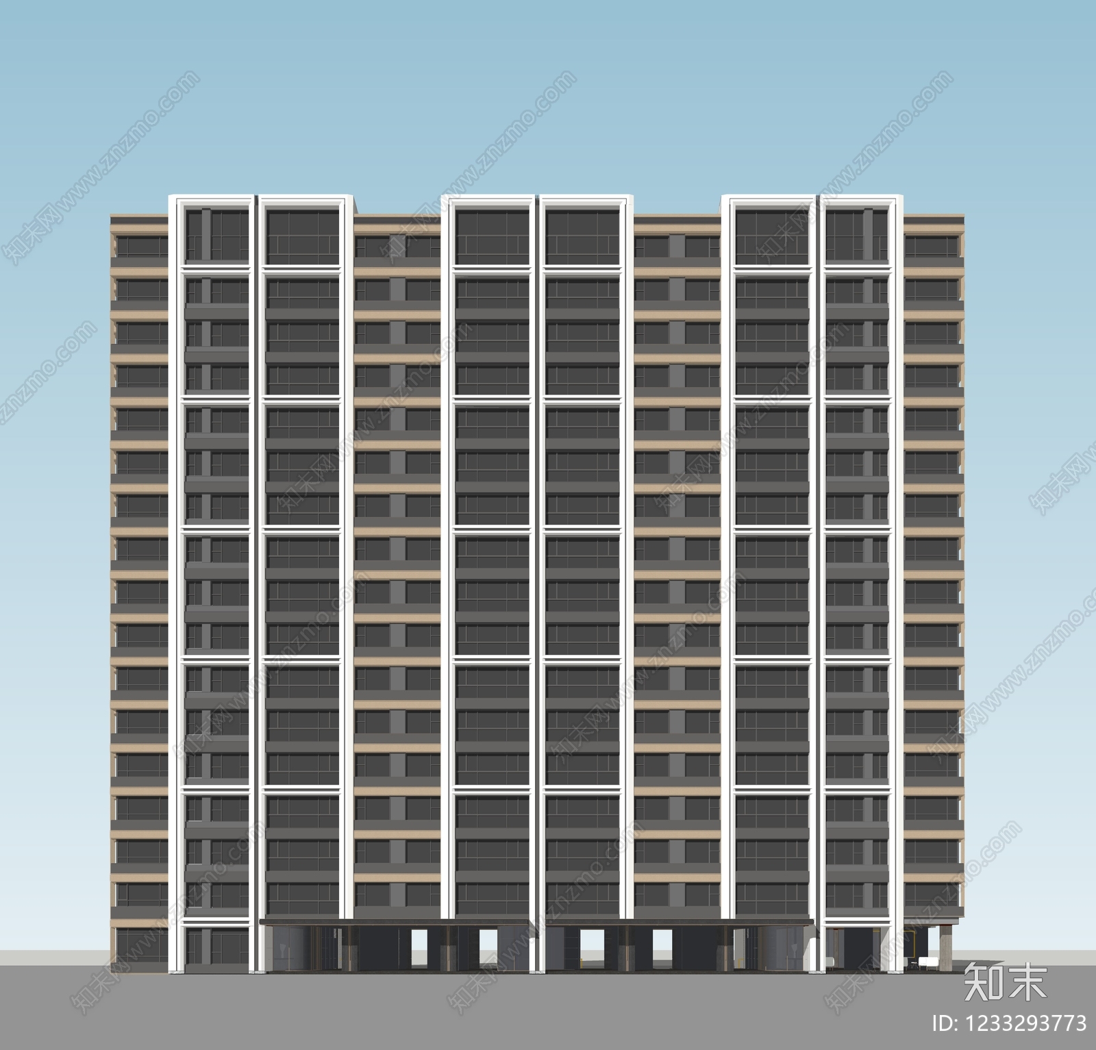 现代主义小高层住宅楼SU模型下载【ID:1233293773】