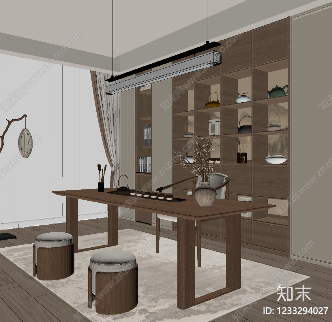 新中式书房SU模型下载【ID:1233294027】