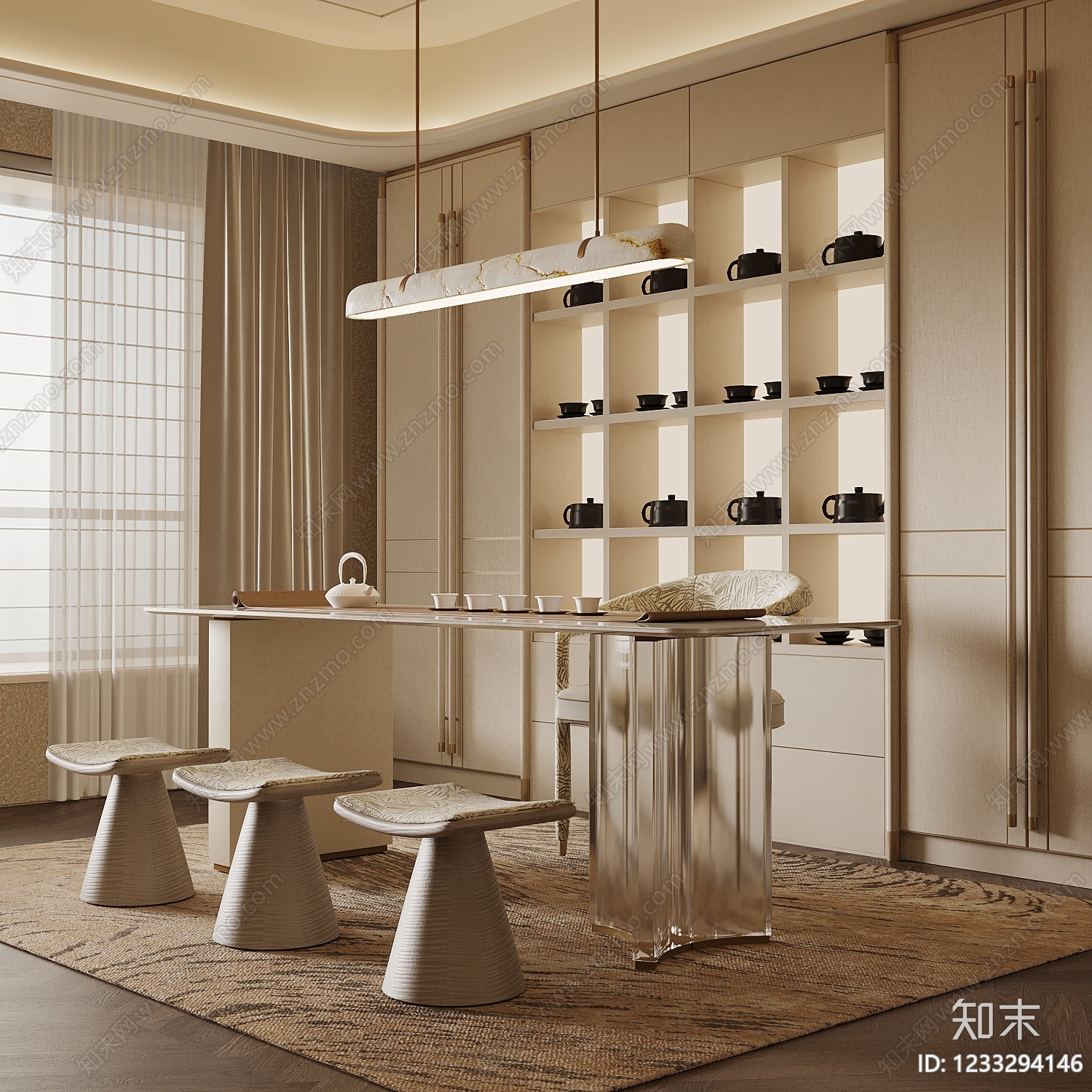 新中式茶室SU模型下载【ID:1233294146】