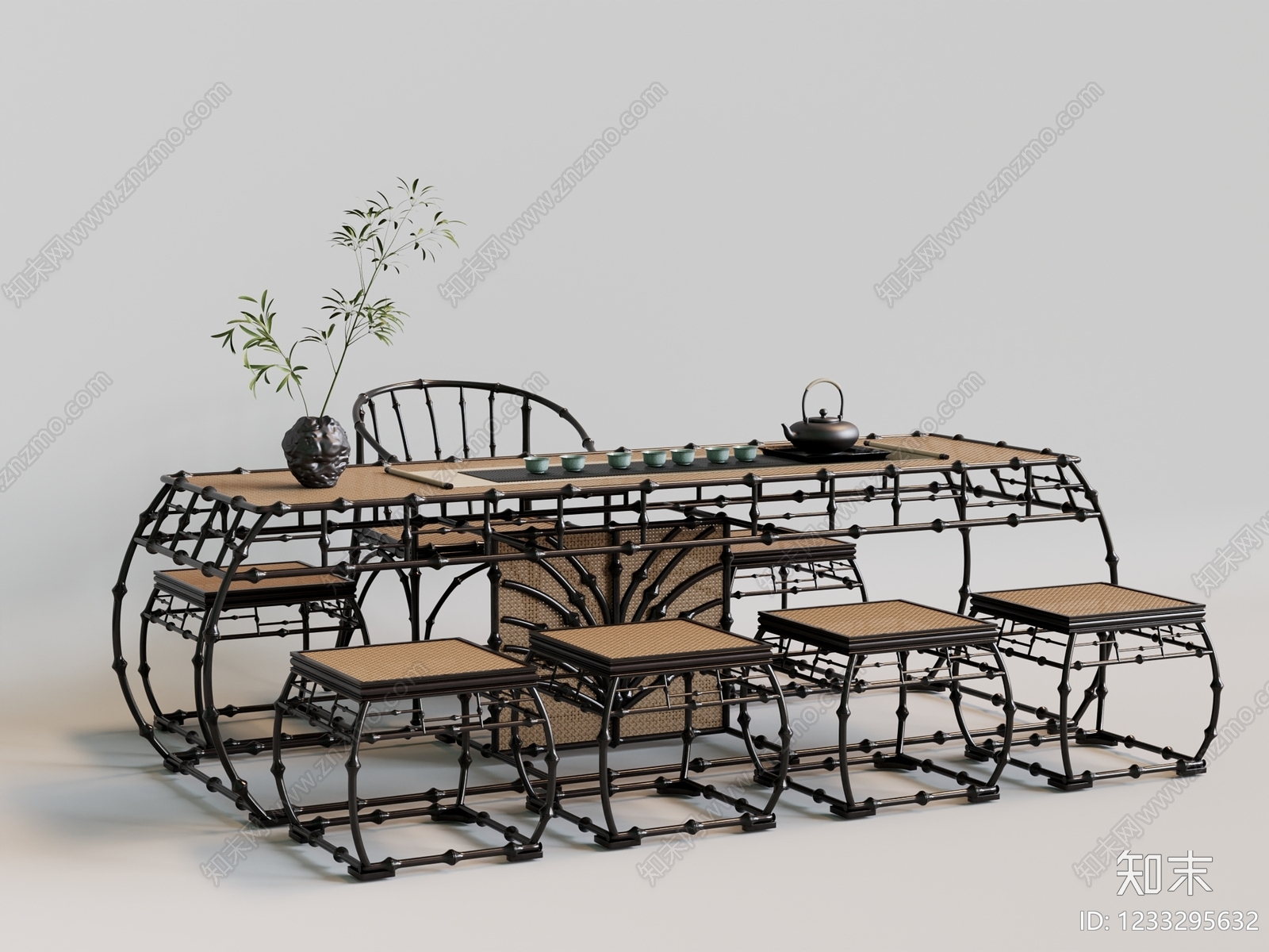 新中式茶桌椅3D模型下载【ID:1233295632】